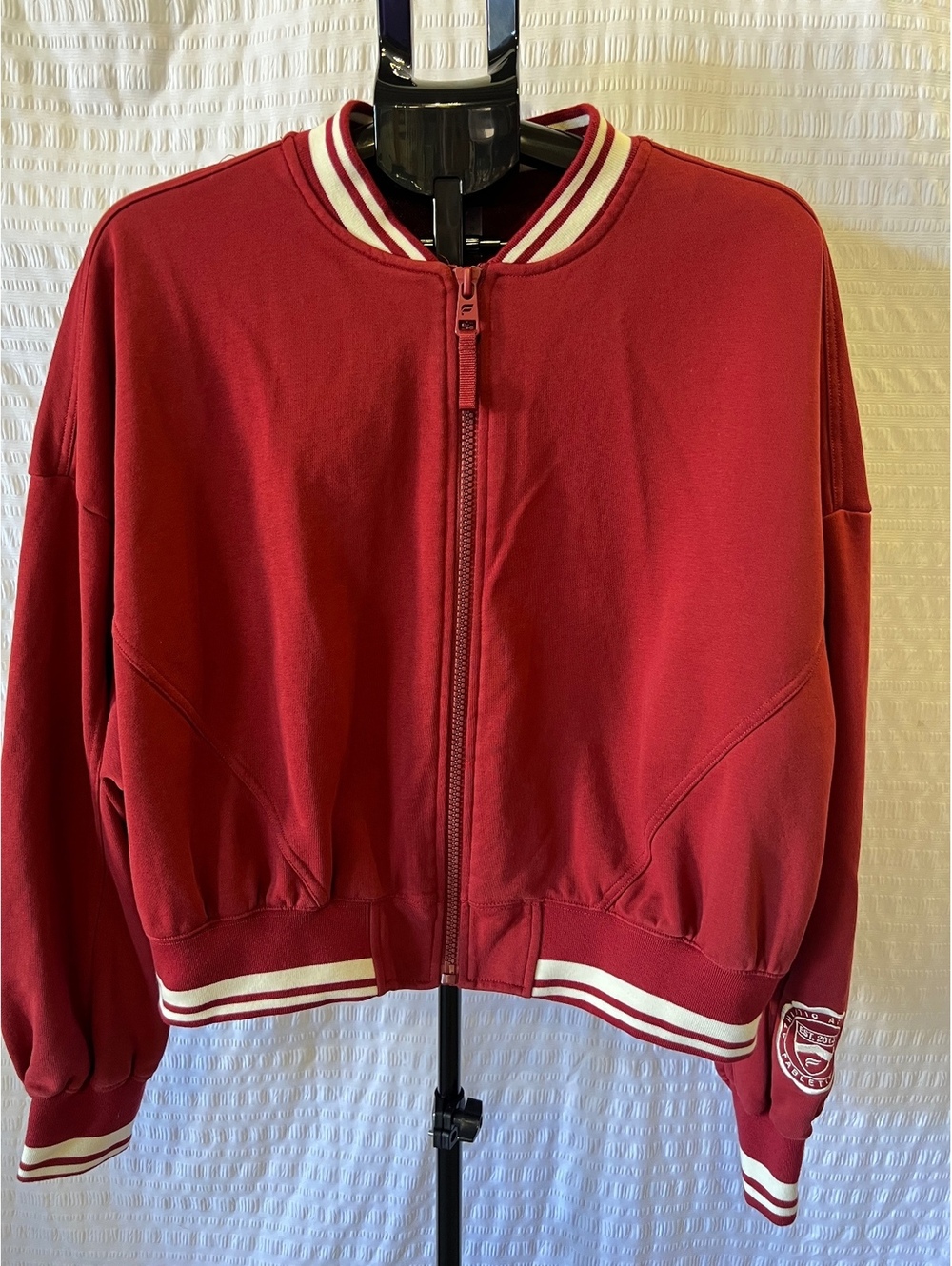 Fabletics 2X Plus Size Red Varsity Bomber Jacket Full Zip Athletic Track Jacket
